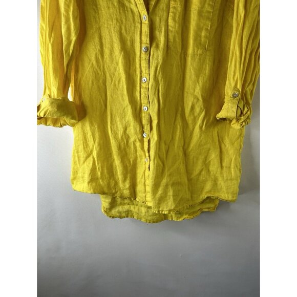 Sigrid Olsen Linen Button Front Roll Sleeve Shirt Blouse Yellow - Picture 2 of 7